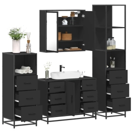 Juego de muebles de baño 4 pzas madera contrachapada negro