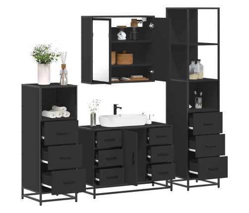 Juego de muebles de baño 4 pzas madera contrachapada negro