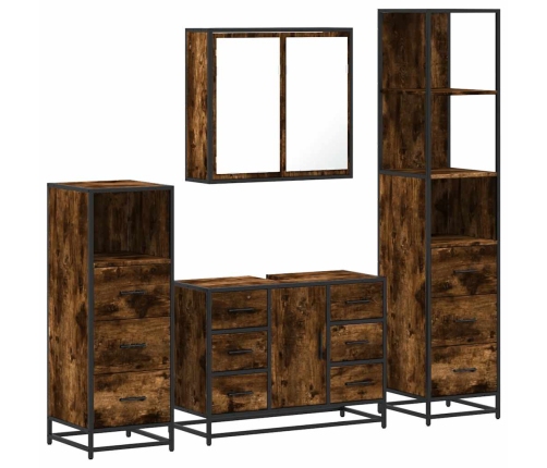 Set de muebles baño 4 pzas madera contrachapada roble ahumado