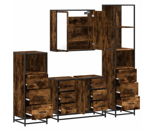 Set de muebles baño 4 pzas madera contrachapada roble ahumado