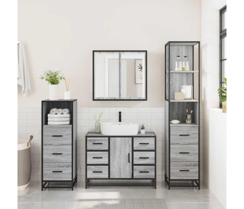 Set de muebles de baño 4 pzas madera contrachapada gris sonoma