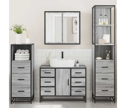 Set de muebles de baño 4 pzas madera contrachapada gris sonoma