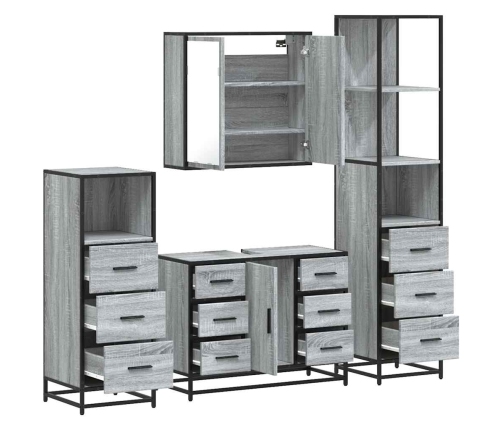 Set de muebles de baño 4 pzas madera contrachapada gris sonoma