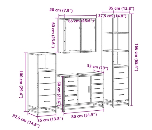 Set de muebles de baño 4 pzas madera contrachapada gris sonoma