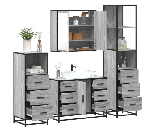 Set de muebles de baño 4 pzas madera contrachapada gris sonoma