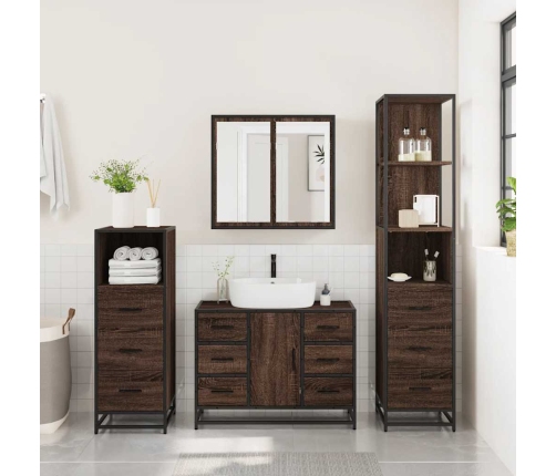 Set de muebles baño 4 pzas madera contrachapada roble marrón