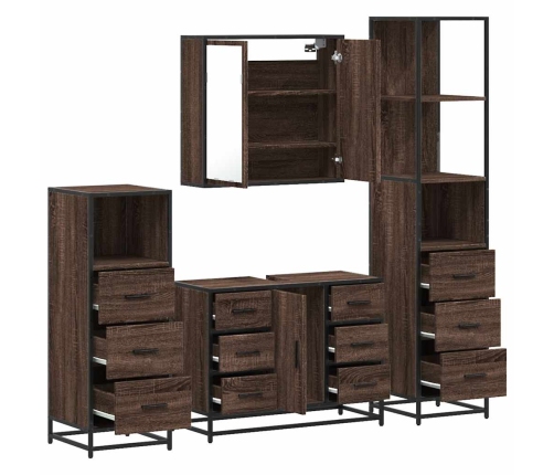 Set de muebles baño 4 pzas madera contrachapada roble marrón