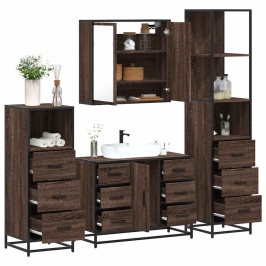 Set de muebles baño 4 pzas madera contrachapada roble marrón