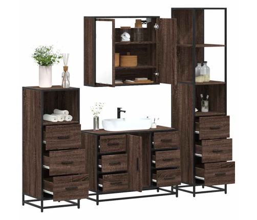 Set de muebles baño 4 pzas madera contrachapada roble marrón