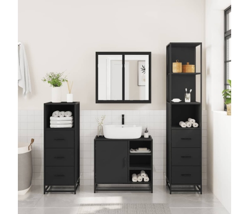 Juego de muebles de baño 4 pzas madera contrachapada negro