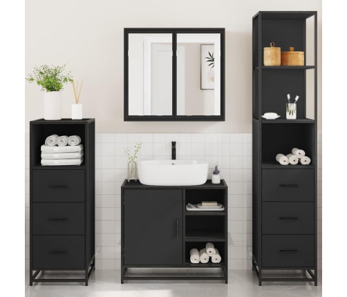 Juego de muebles de baño 4 pzas madera contrachapada negro