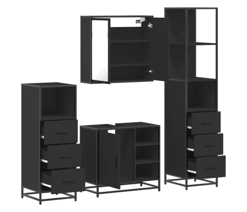 Juego de muebles de baño 4 pzas madera contrachapada negro