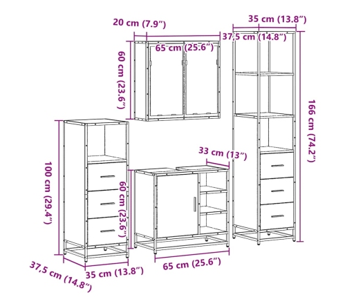 Juego de muebles de baño 4 pzas madera contrachapada negro