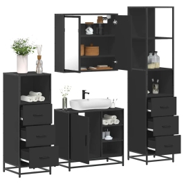 Juego de muebles de baño 4 pzas madera contrachapada negro