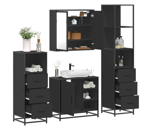 Juego de muebles de baño 4 pzas madera contrachapada negro