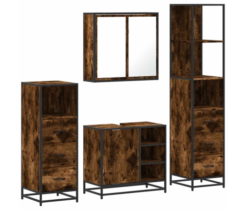 Set de muebles baño 4 pzas madera contrachapada roble ahumado