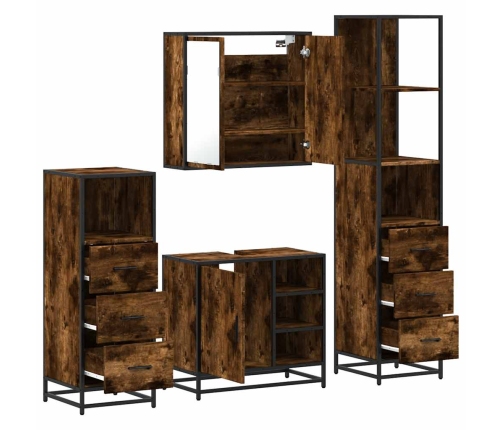 Set de muebles baño 4 pzas madera contrachapada roble ahumado