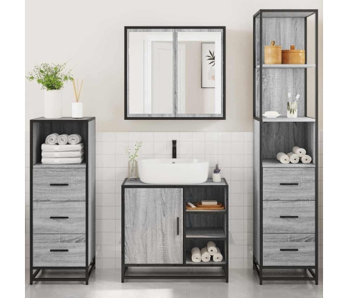 Set de muebles de baño 4 pzas madera contrachapada gris sonoma