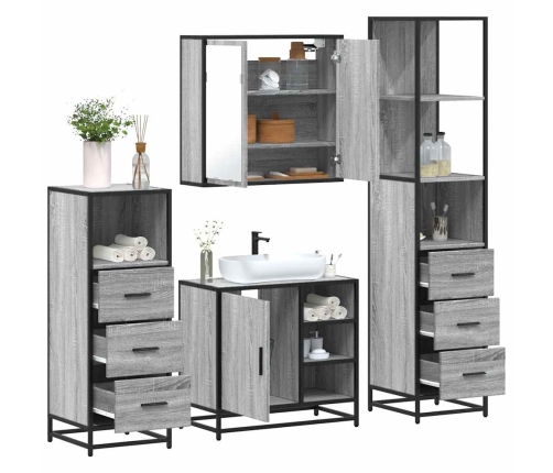 Set de muebles de baño 4 pzas madera contrachapada gris sonoma