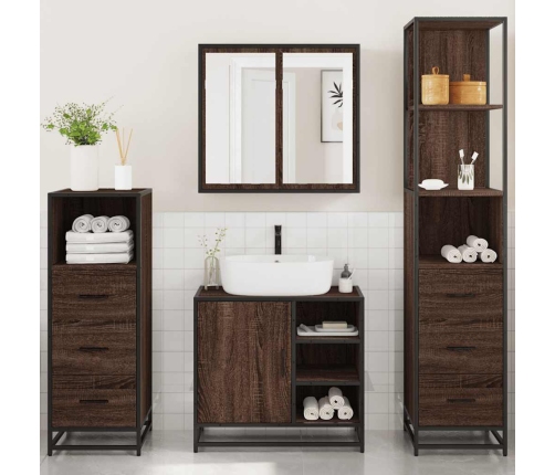 Set de muebles baño 4 pzas madera contrachapada roble marrón