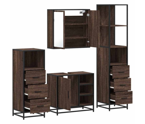 Set de muebles baño 4 pzas madera contrachapada roble marrón