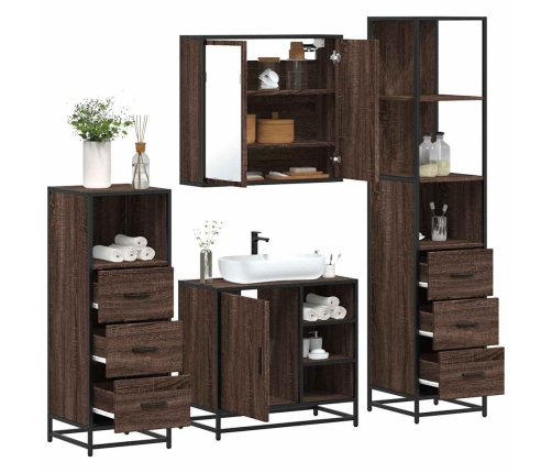 Set de muebles baño 4 pzas madera contrachapada roble marrón