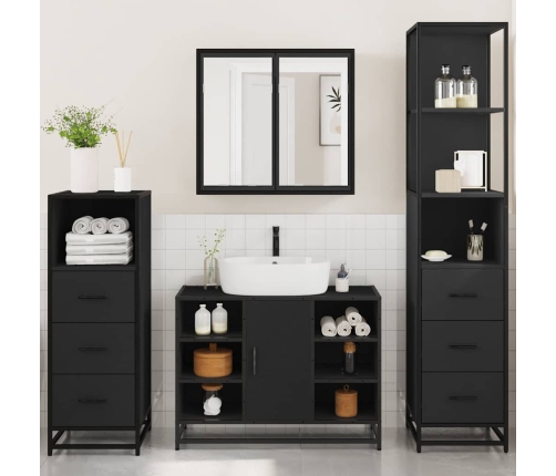 Juego de muebles de baño 4 pzas madera contrachapada negro