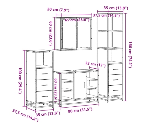 Juego de muebles de baño 4 pzas madera contrachapada negro