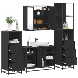 Juego de muebles de baño 4 pzas madera contrachapada negro