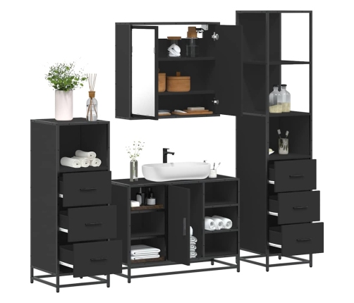 Juego de muebles de baño 4 pzas madera contrachapada negro