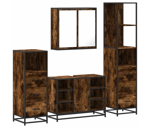 Set de muebles baño 4 pzas madera contrachapada roble ahumado