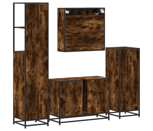 Set de muebles baño 4 pzas madera contrachapada roble ahumado