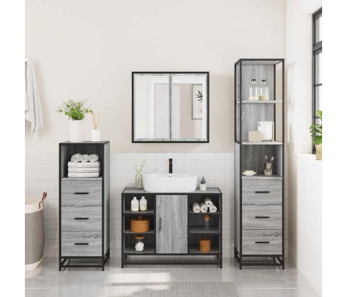 Set de muebles de baño 4 pzas madera contrachapada gris sonoma