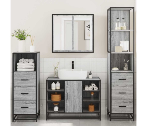 Set de muebles de baño 4 pzas madera contrachapada gris sonoma