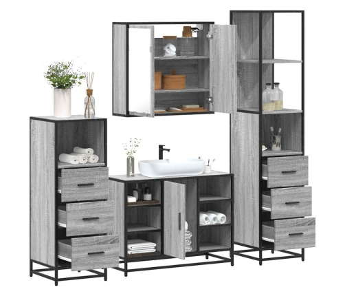 Set de muebles de baño 4 pzas madera contrachapada gris sonoma