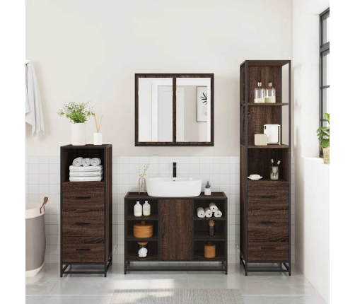 Set de muebles baño 4 pzas madera contrachapada roble marrón