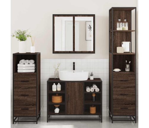 Set de muebles baño 4 pzas madera contrachapada roble marrón