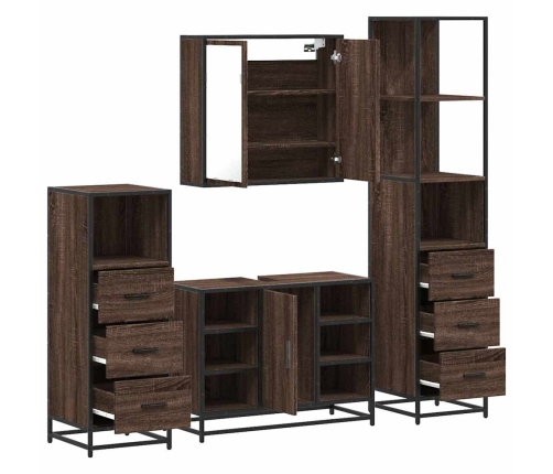 Set de muebles baño 4 pzas madera contrachapada roble marrón