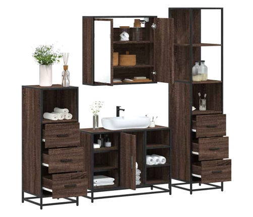 Set de muebles baño 4 pzas madera contrachapada roble marrón