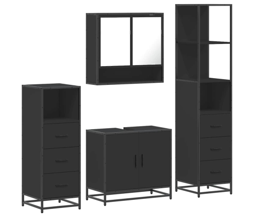 Juego de muebles de baño 4 pzas madera contrachapada negro