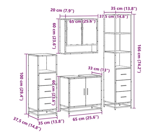 Juego de muebles de baño 4 pzas madera contrachapada negro