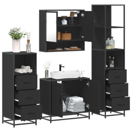 Juego de muebles de baño 4 pzas madera contrachapada negro