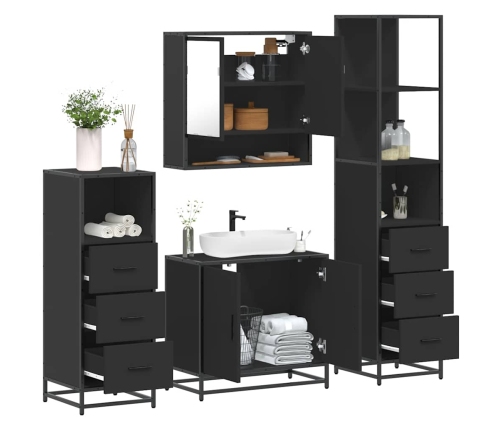 Juego de muebles de baño 4 pzas madera contrachapada negro