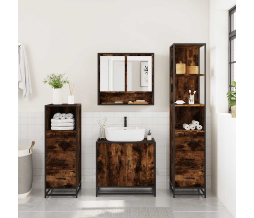 Set de muebles baño 4 pzas madera contrachapada roble ahumado