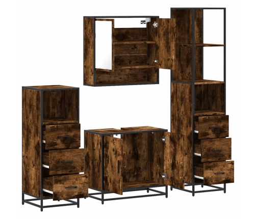 Set de muebles baño 4 pzas madera contrachapada roble ahumado