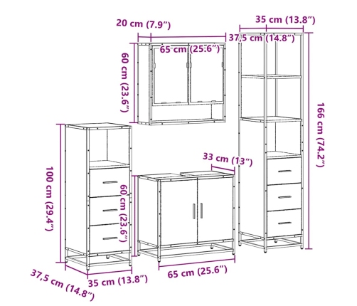 Set de muebles de baño 4 pzas madera contrachapada gris sonoma