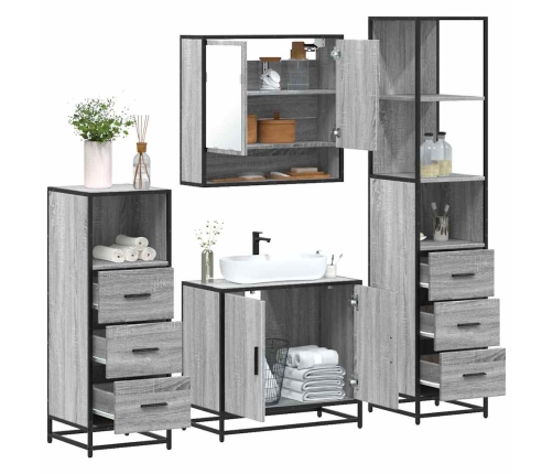 Set de muebles de baño 4 pzas madera contrachapada gris sonoma