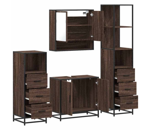 Set de muebles baño 4 pzas madera contrachapada roble marrón