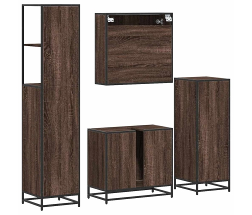 Set de muebles baño 4 pzas madera contrachapada roble marrón