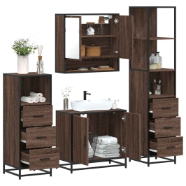 Set de muebles baño 4 pzas madera contrachapada roble marrón